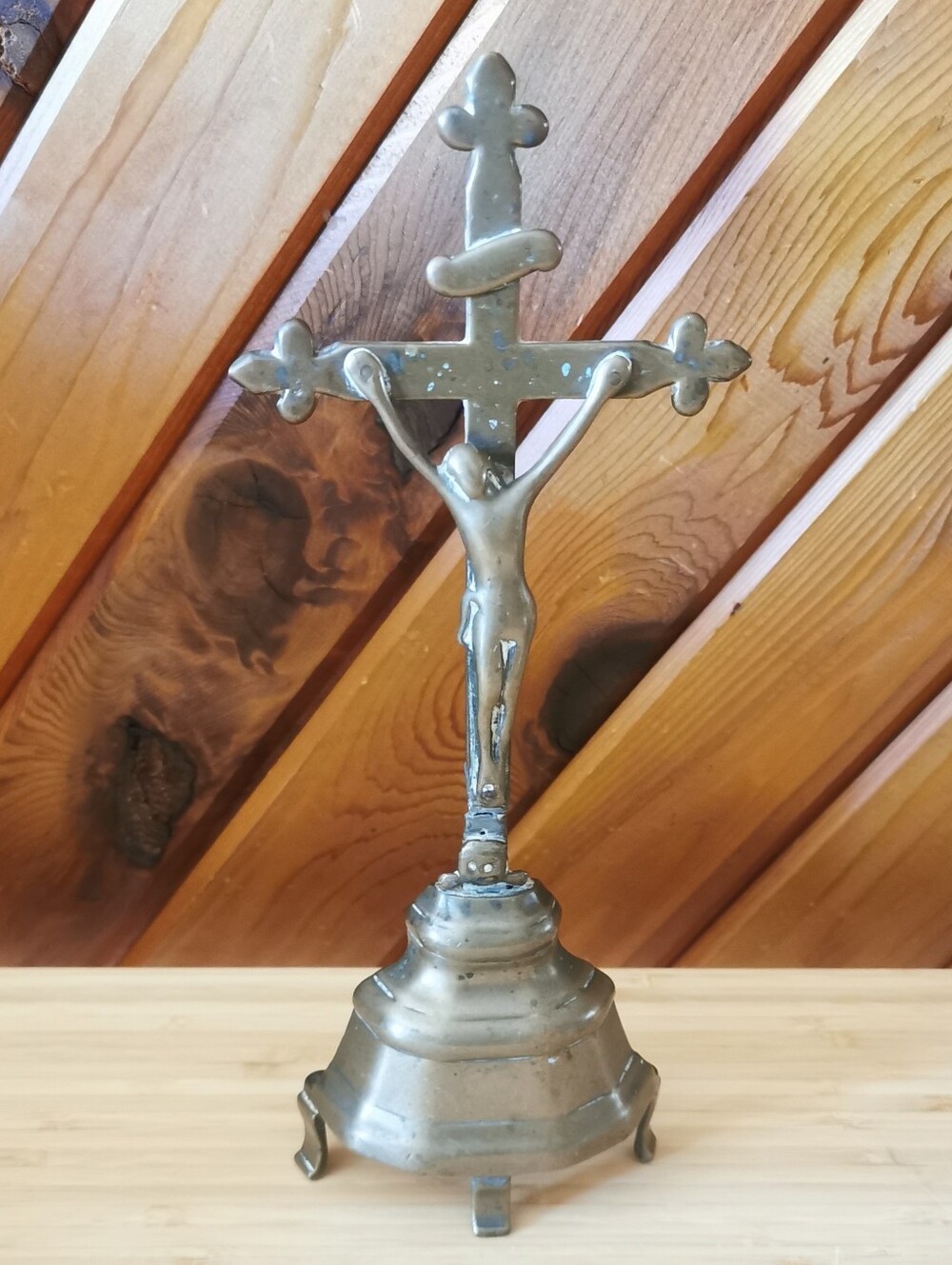 Vintage European Religious Crucifix Freestanding Cross